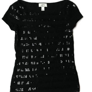 Loft Petite Black Sequin Stripe Top XS